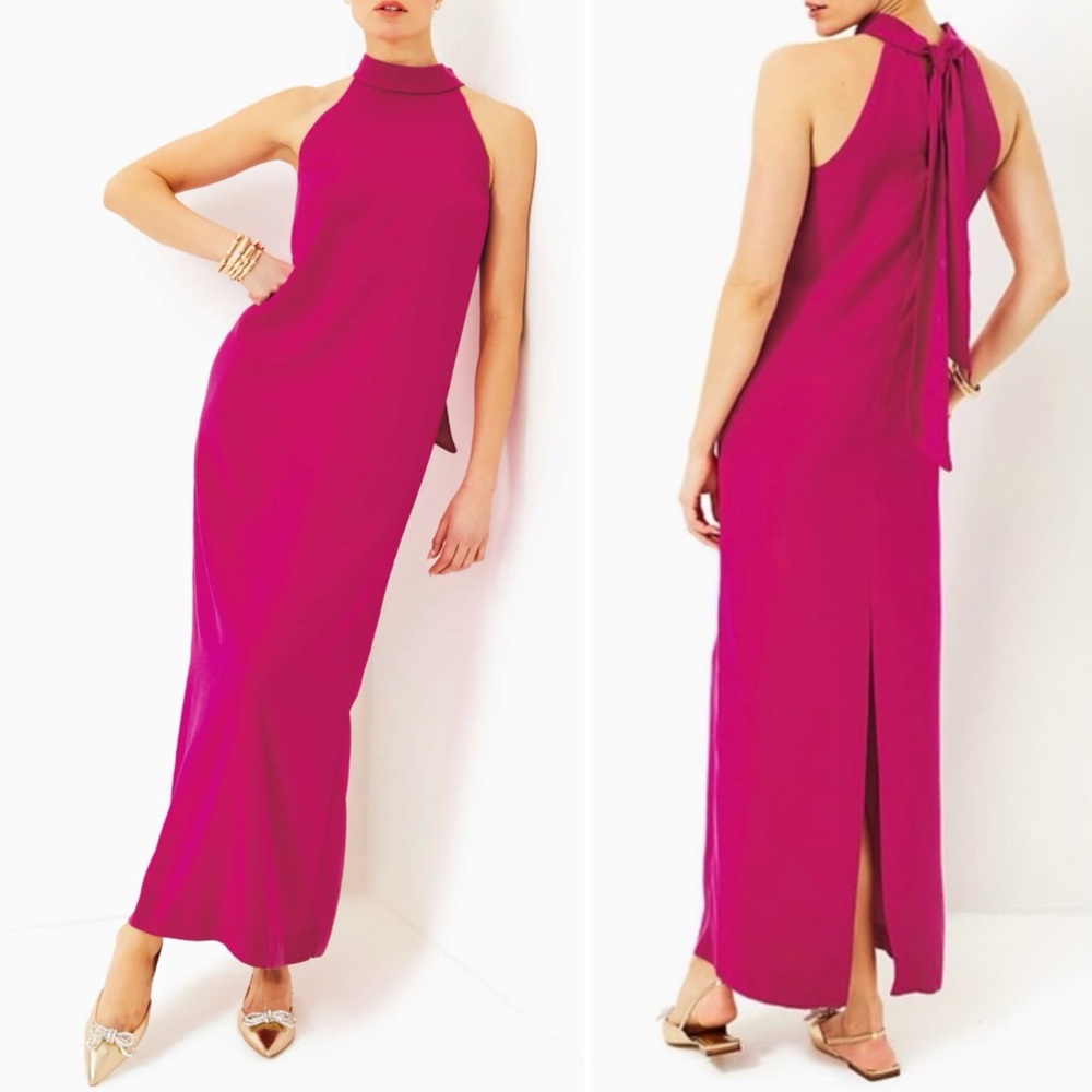 Lilly Pulitzer Magenta Halter-Neck Maxi Dress
